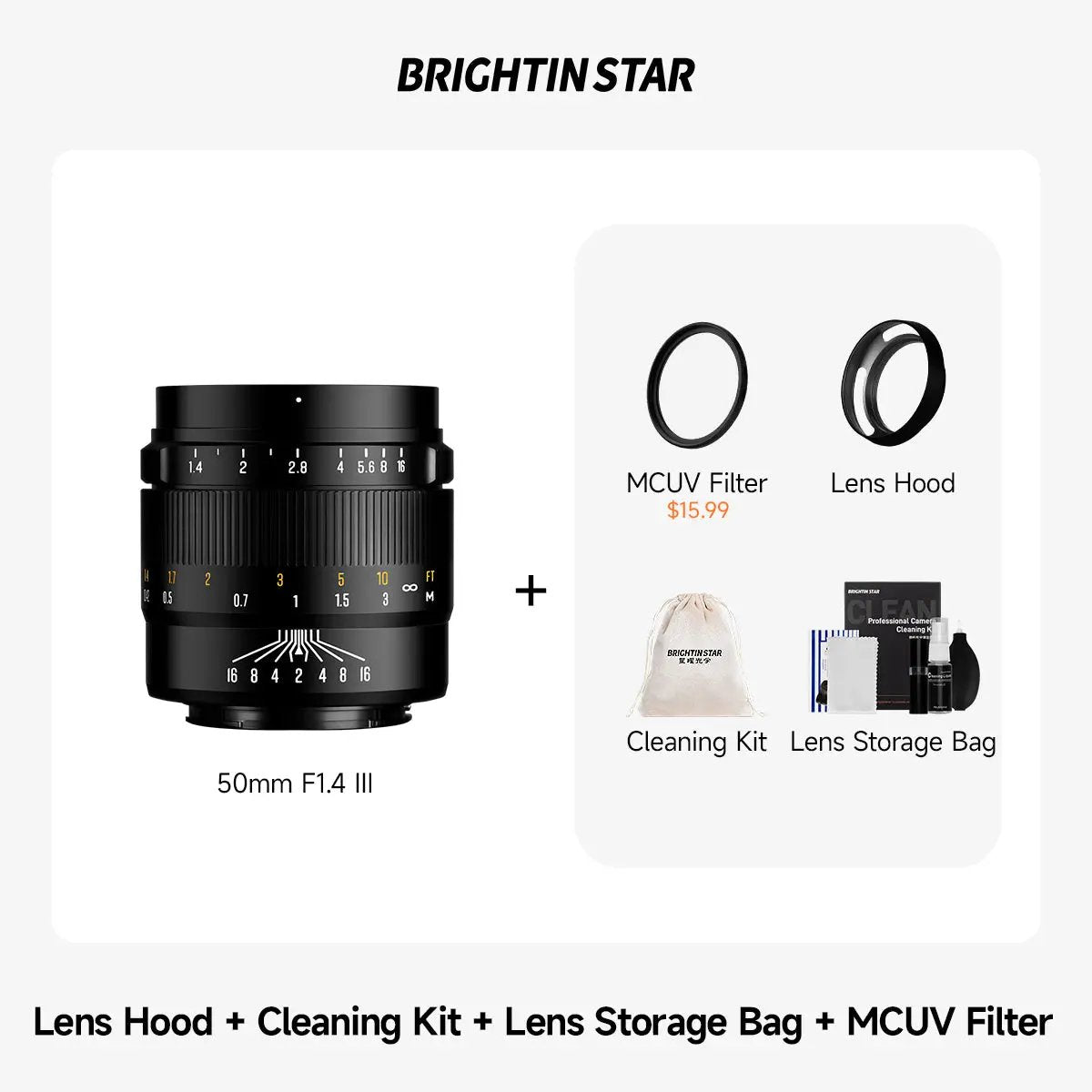 Brightin Star 50mm F1.4 III APS-C Manual Focus Portrait Lens for M43 / Canon M / Fujifilm X / Sony E / Canon RF BrightinStar.US