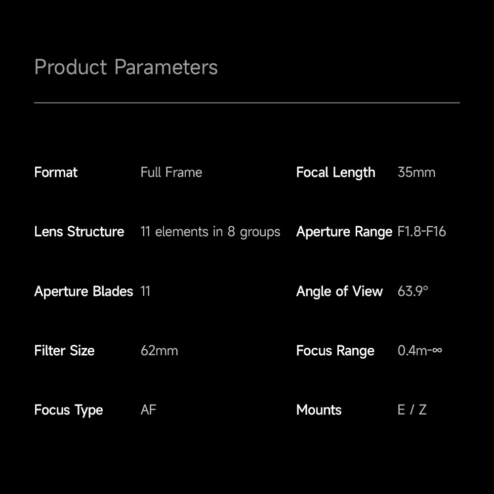 Brightin Star AF35mm F1.8 Full-frame STM Auto Focus Large Aperture Prime Lens Fit for Nikon Z