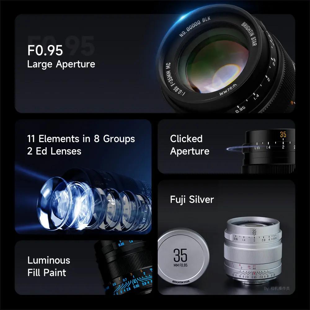 Brightin Star 35mm F0.95 APS-C Luminous Version Portrait Star Manual Fixed Focus Lens Suitable for Sony E/Fuji X/Nikon Z Mount BRIGHTIN STAR