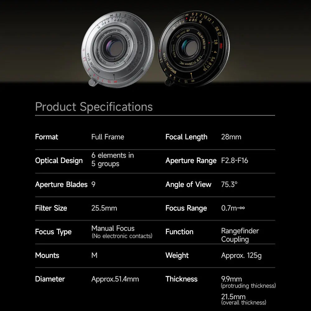 BRIGHTIN STAR MF 28mm F2.8 Full-Frame Pancake Lens for Leica M Main