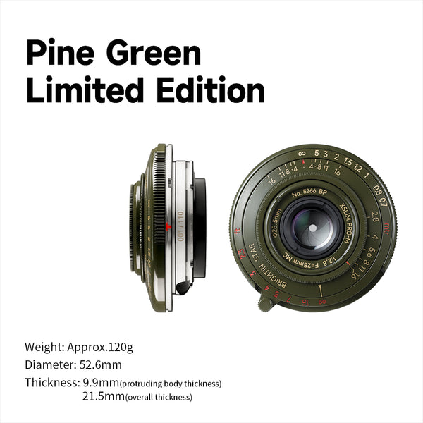 Brightin Star 28mm F2.8 Full Frame Pine Green Limited Edition Ultra-Thin Pancake Lens with Exclusive UV Filter Compatible with Leica M Mount