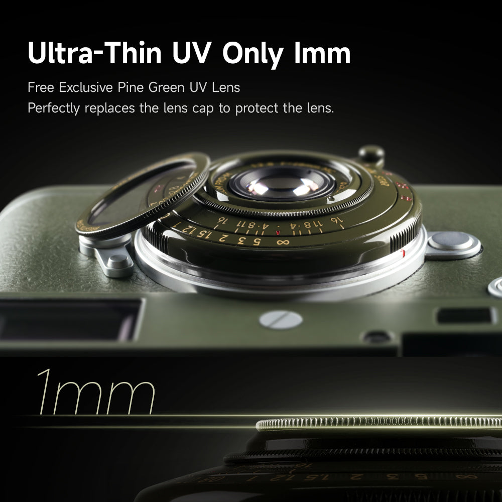 Brightin Star 28mm F2.8 Full Frame Pine Green Limited Edition Ultra-Thin Pancake Lens with Exclusive UV Filter Compatible with Leica M Mount