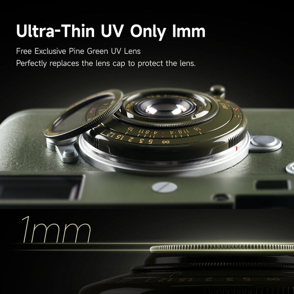 Brightin Star 28mm F2.8 Full Frame Pine Green Limited Edition Ultra-Thin Pancake Lens with Exclusive UV Filter Compatible with Leica M Mount