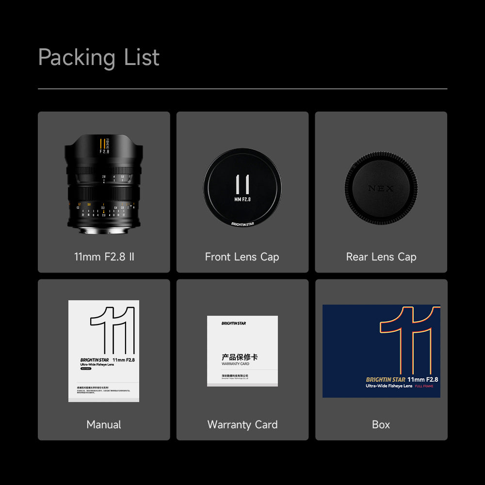 Brightin Star 11mm F2.8 II Fisheye Lens 182° Full Frame Ultra Wide Angle Manual Focus