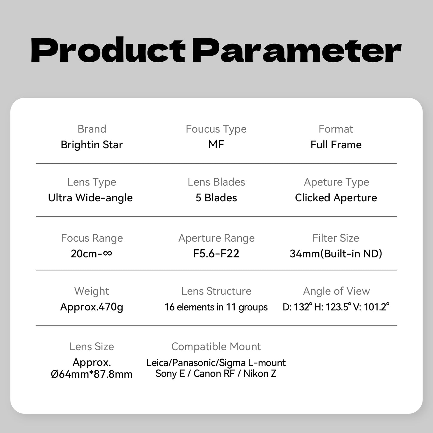 9mm F5.6 Full Frame Camera Lens with ND Filter For Sony E Mount