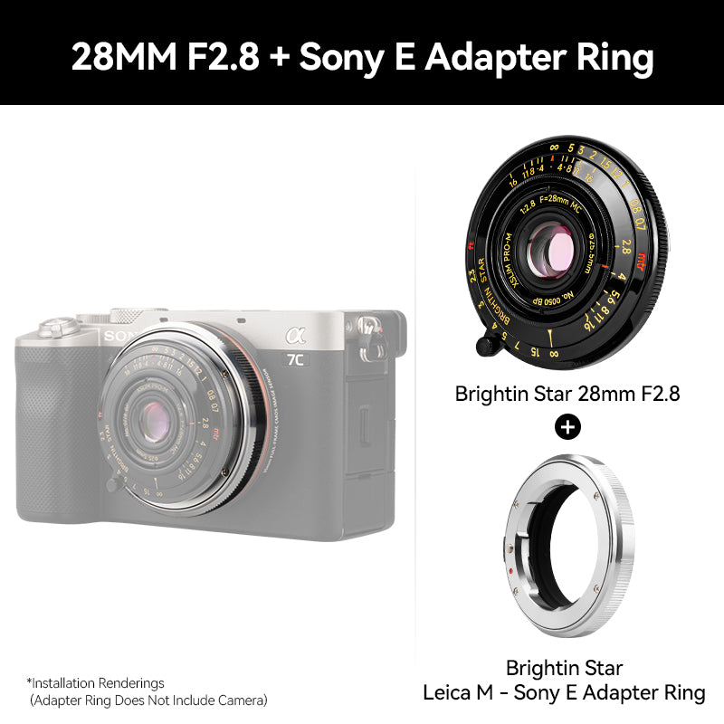 Brightin Star 28mm F2.8 Full Frame Lens Black Lacquer Ultra-Thin Pancake Lens Suitable Fit Leica M Mount Sony E/Canon RF/Fuji XF/GFX /Nikon Z Adapter Ring