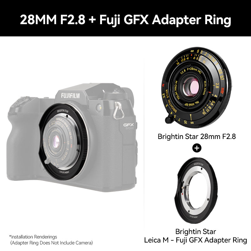 Brightin Star 28mm F2.8 Full Frame Lens Black Lacquer Ultra-Thin Pancake Lens Suitable Fit Leica M Mount Sony E/Canon RF/Fuji XF/GFX /Nikon Z Adapter Ring