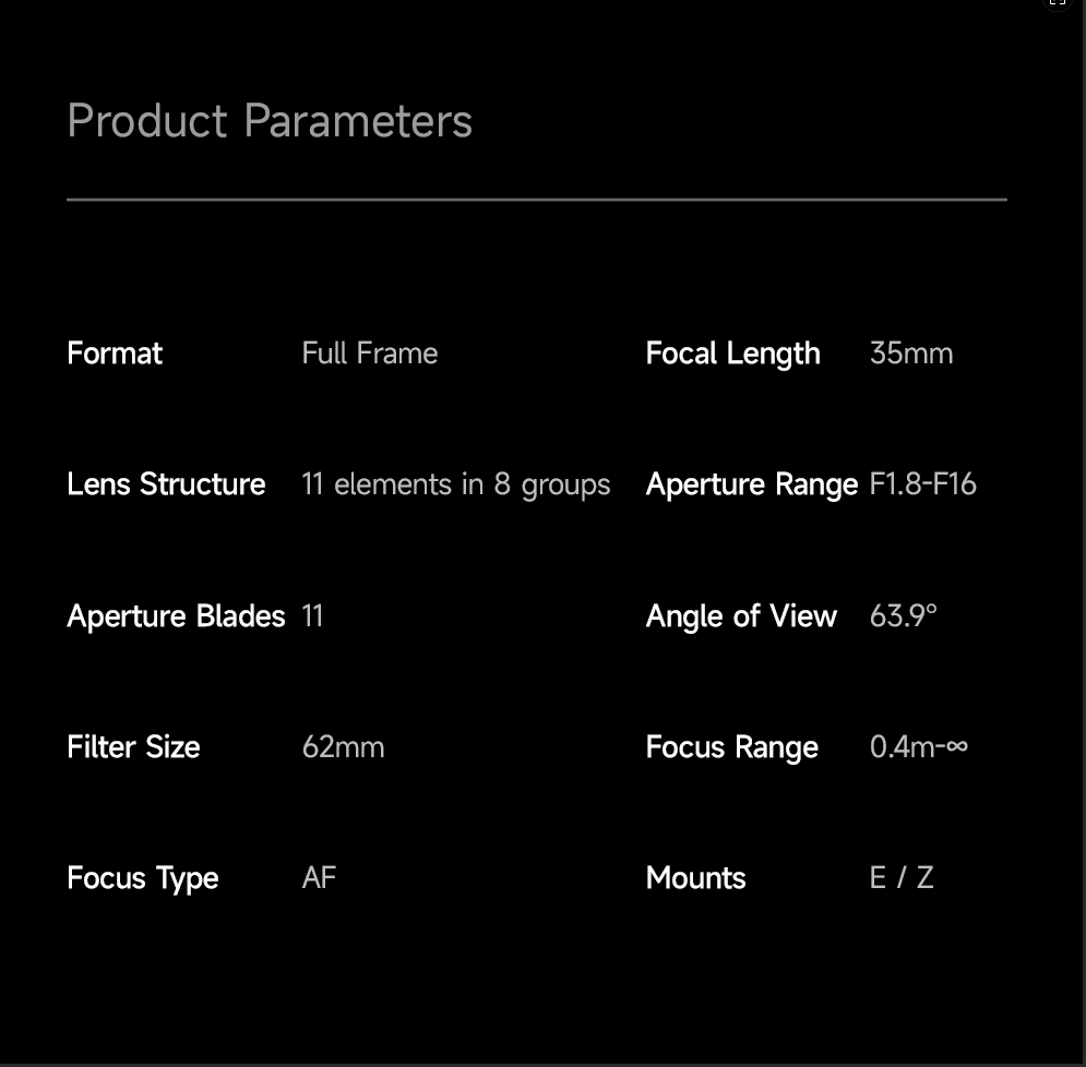 AF35mm F1.8 Full-frame STM Auto Focus Large Aperture Prime Lens Fit for Nikon Z