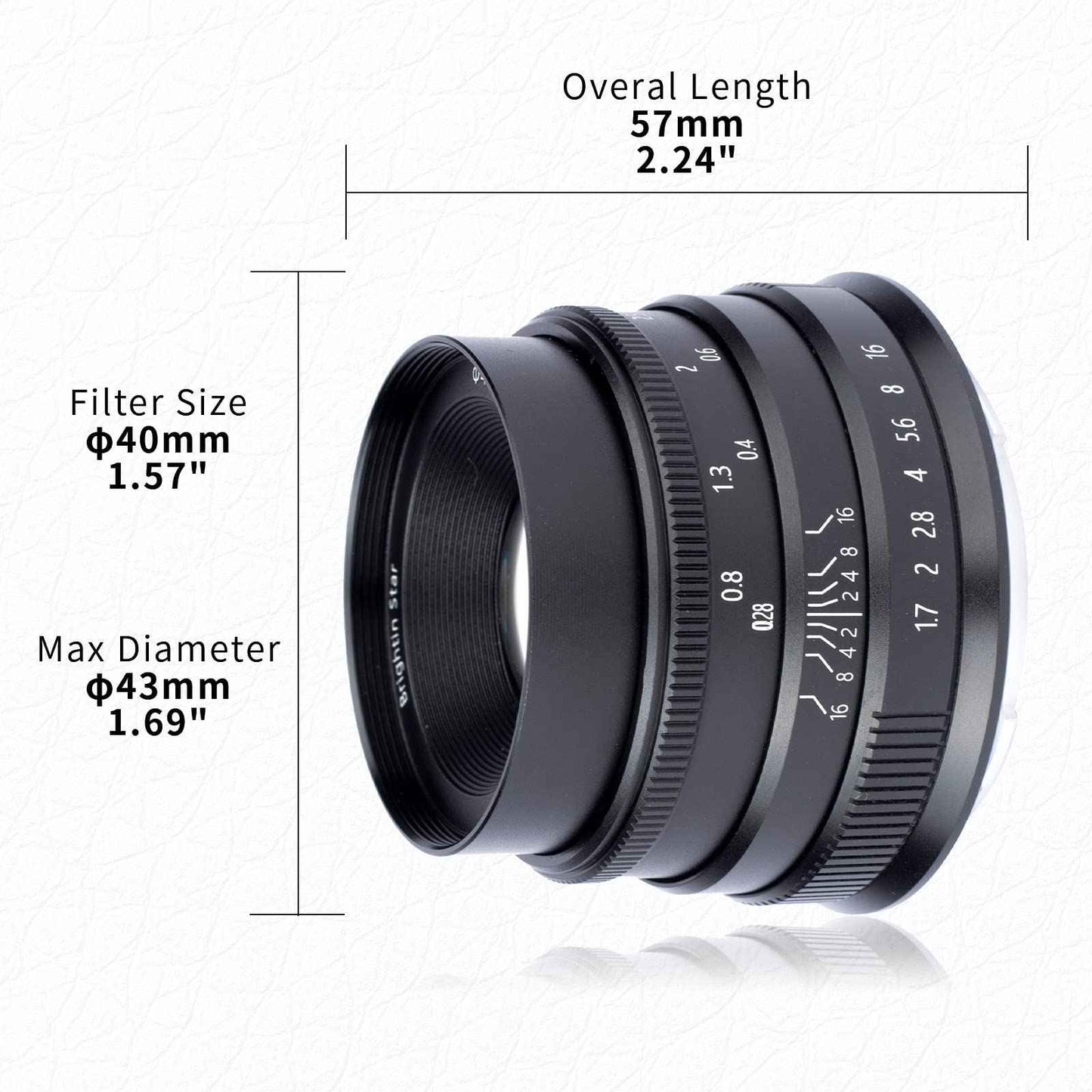 Brightin Star 35mm F1.7 APS-C Wide-Angle Manual Focus Prime Lens for M43/Canon M/Canon RF/Fuji X/Nikon Z/Sony E Mount