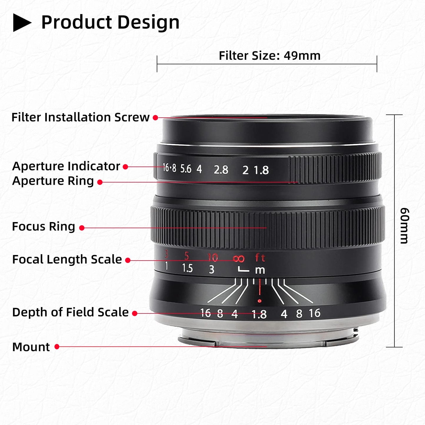 Brightin Star 55mm F1.8 Full Frame Large Aperture Manual Focus Lens for Canon RF/Nikon Z/Sony E Mount