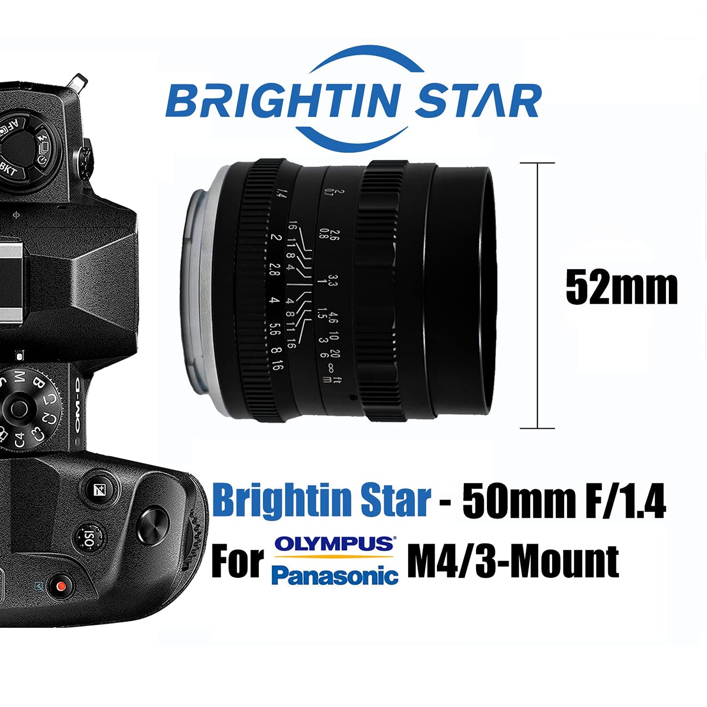 Brightin Star 50mm F1.4 APS-C Manual Focus Prime Lens for M43/Canon M/Fuji X/Sony E Mount