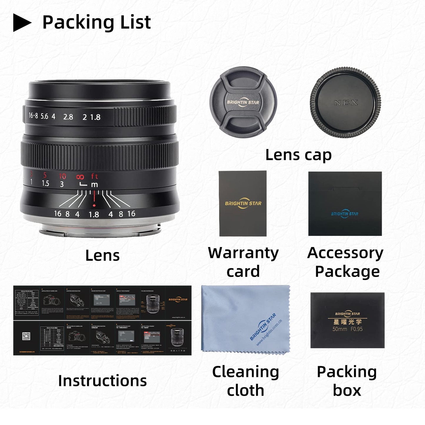 Brightin Star 55mm F1.8 Full Frame Large Aperture Manual Focus Lens for Canon RF/Nikon Z/Sony E Mount