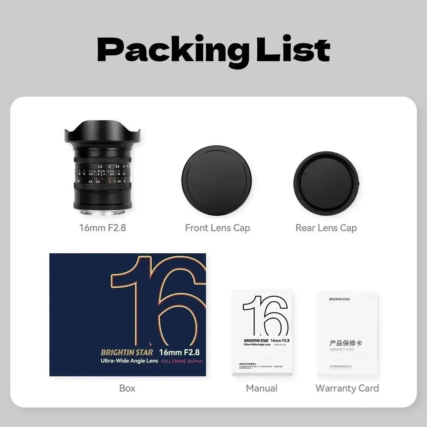 Brightin Star 16mm F2.8 Full Frame Ultral Wide Angle Manual Focus Mirrorless Camera Lens, Fit for Canon RF/Nikon Z/Sony E/L Mount BRIGHTIN STAR