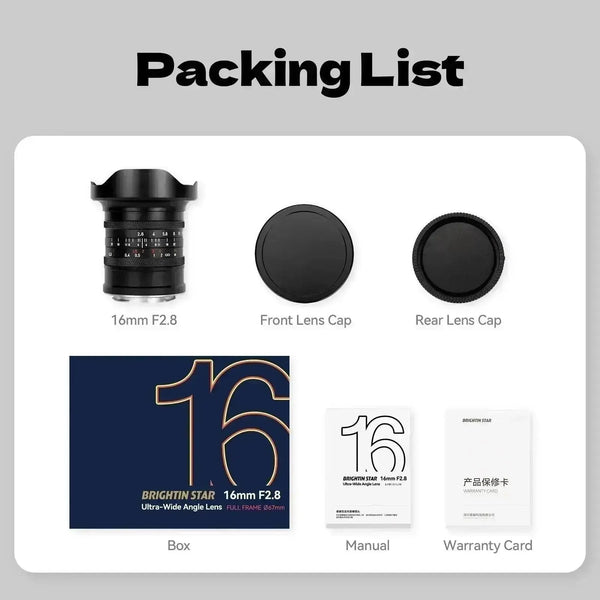 Brightin Star 16mm F2.8 Full Frame Ultral Wide Angle Manual Focus Mirrorless Camera Lens, Fit for Canon RF/Nikon Z/Sony E/L Mount BRIGHTIN STAR