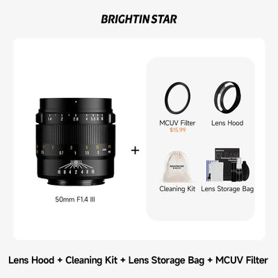 Brightin Star 50mm F1.4 III APS-C Manual Focus Portrait Lens for M43 / Canon M / Fujifilm X / Sony E / Canon RF BrightinStar.US