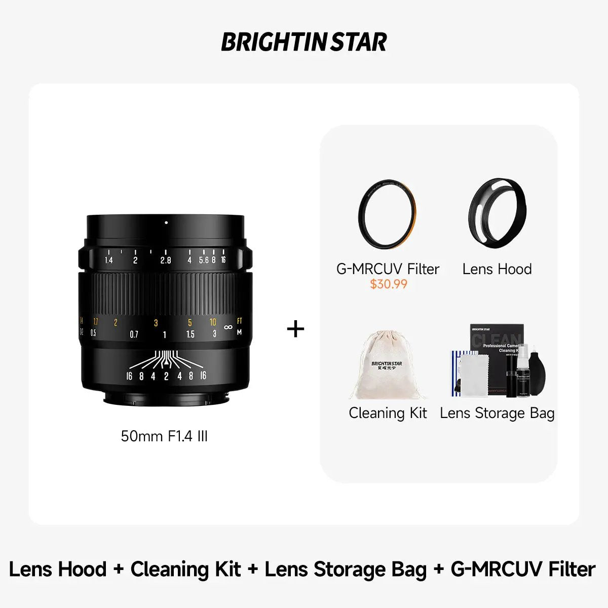 Brightin Star 50mm F1.4 III APS-C Manual Focus Portrait Lens for M43 / Canon M / Fujifilm X / Sony E / Canon RF BrightinStar.US