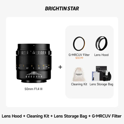 Brightin Star 50mm F1.4 III APS-C Manual Focus Portrait Lens for M43 / Canon M / Fujifilm X / Sony E / Canon RF BrightinStar.US