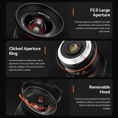 Brightin Star 12mm F2.0 III APS-C  Ultra Wide-Angle Big Aperture Cameras Lens ADS