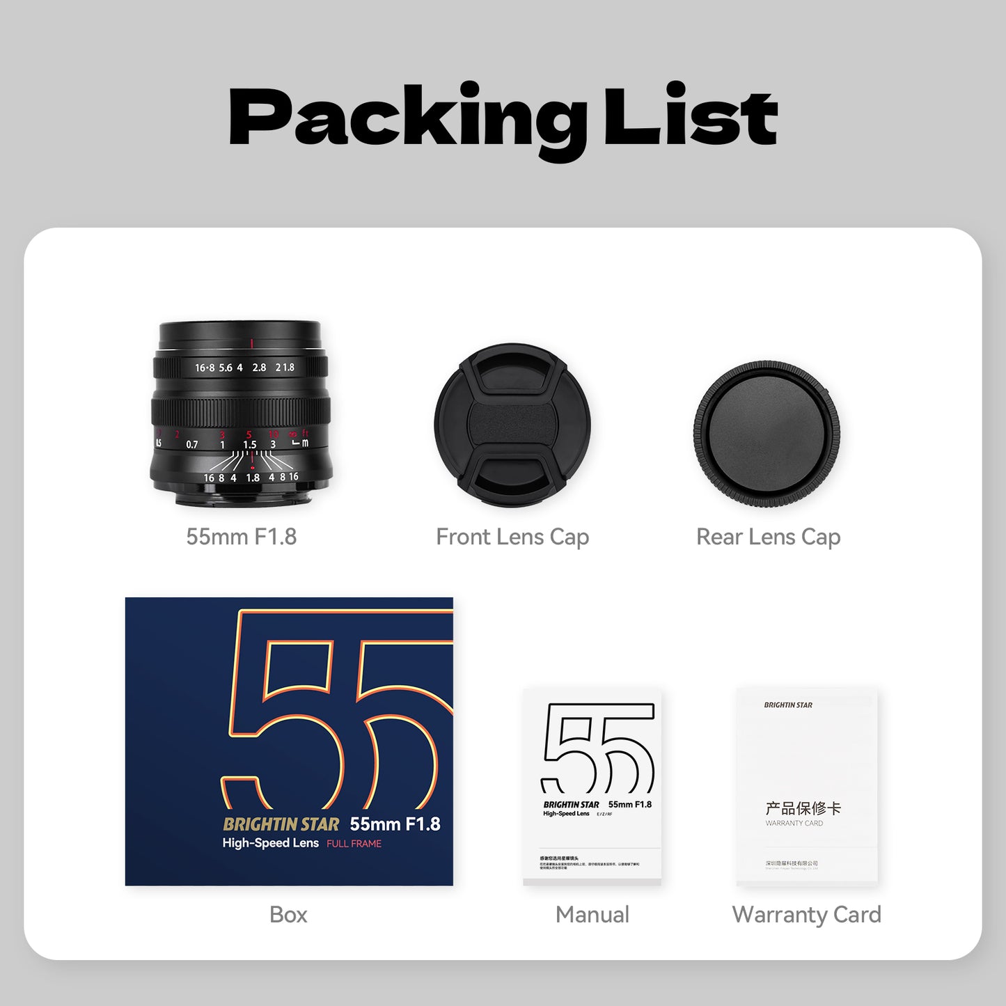 55mm F1.8 Full Frame Large Aperture Manual Focus Mirrorless Camera Lens, Fit for Sony E Mount