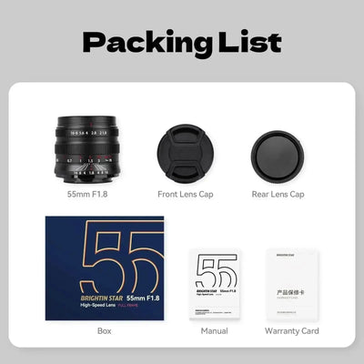 Brightin Star 55mm F1.8 Full Frame Large Aperture Manual Focus  Lens for Canon RF/Nikon Z/Sony E Mount BRIGHTIN STAR