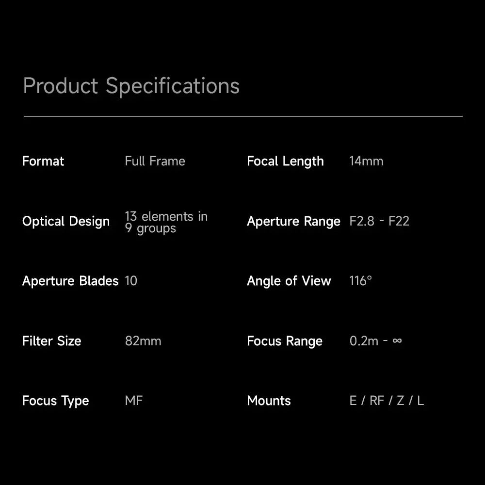 BRIGHTIN STAR MF 14mm F2.8 Full-Frame Ultra-Wide Angle Lens for L Mount