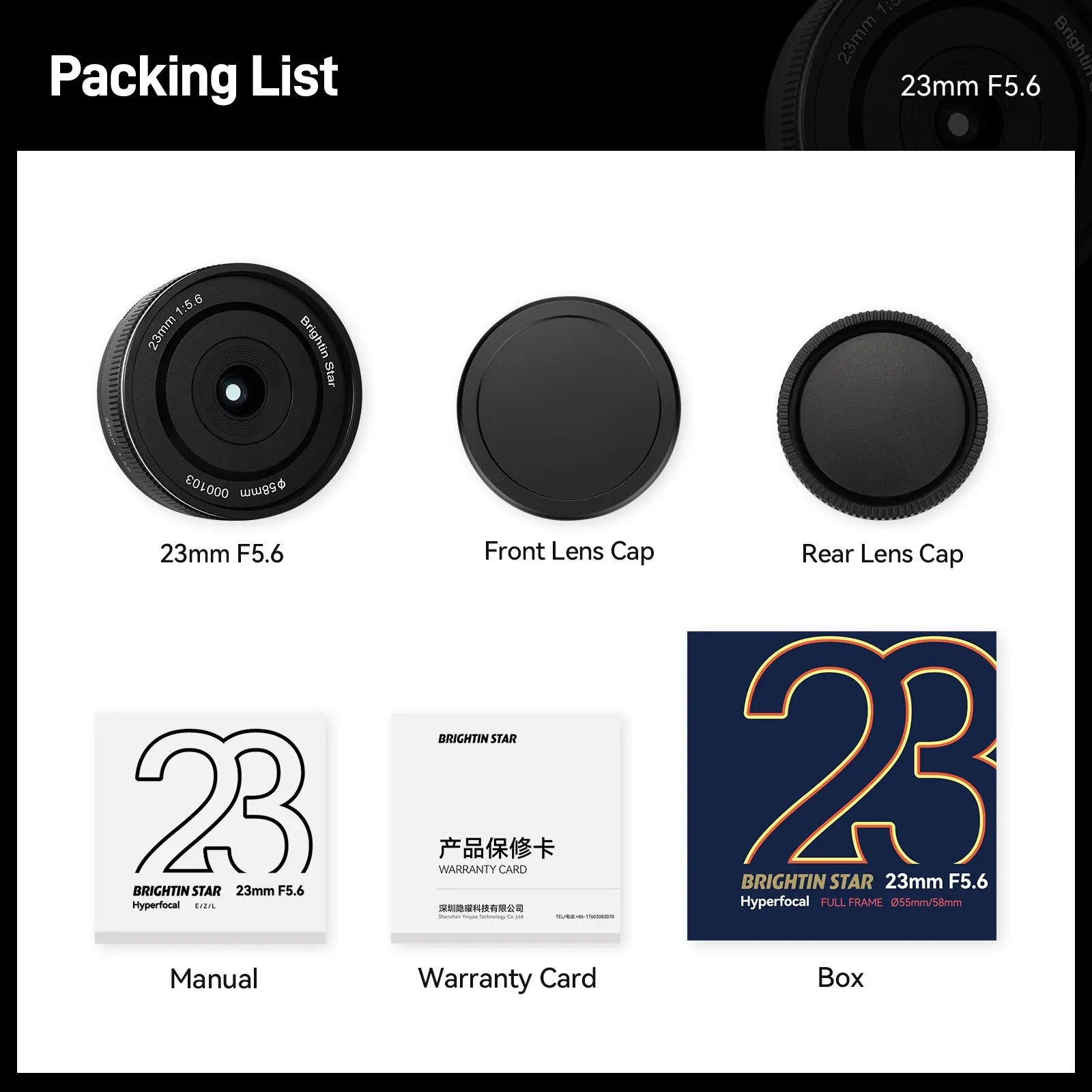 Brightin Star 23mm F5.6 Full Frame Manual Focus Prime Lens Fit for