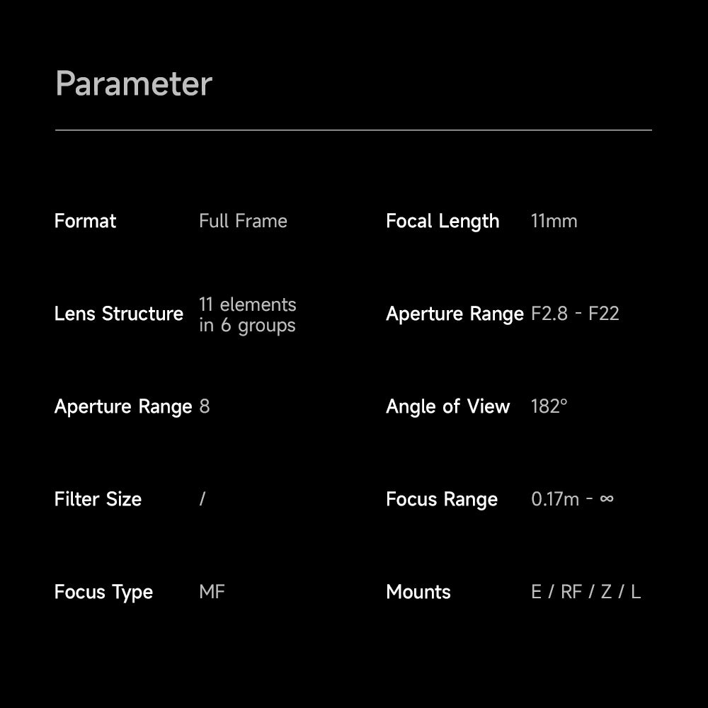 Brightin Star 11mm F2.8 II Fisheye Lens 182° Full Frame Ultra Wide Angle Manual Focus