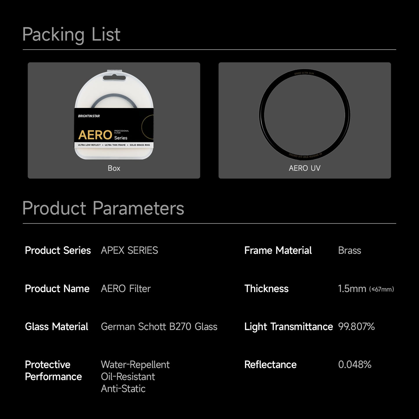 Brightin Star AERO UV Filter Brass Frame Ultra Slim Nano Coated UV Protection Lens Filter