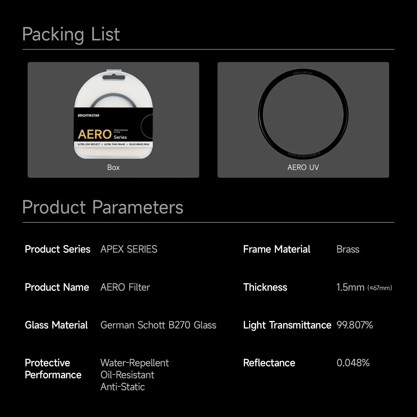 Brightin Star AERO UV Filter Brass Frame Ultra Slim Nano Coated UV Protection Lens Filter Main