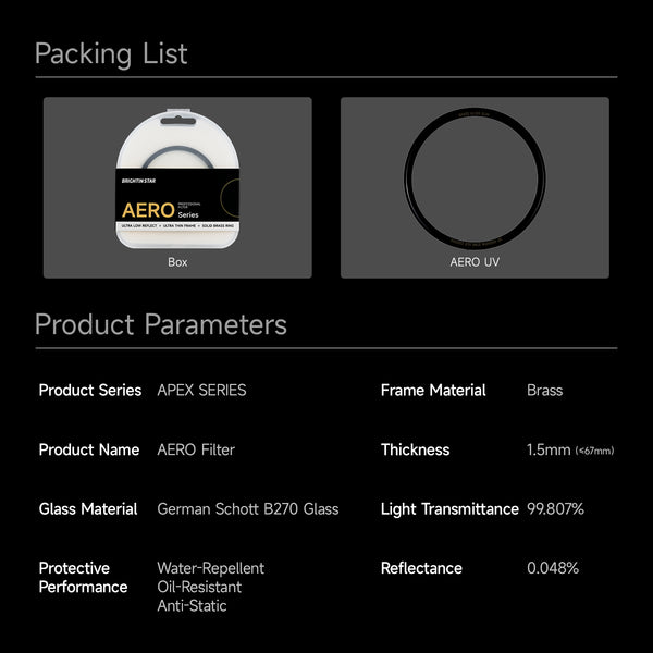 Brightin Star AERO UV Filter Brass Frame Ultra Slim Nano Coated UV Protection Lens Filter
