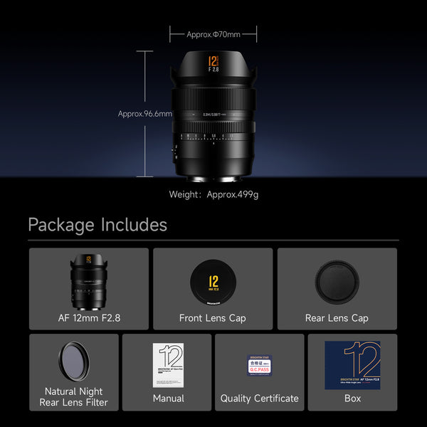 Brightin Star AF 12mm F2.8 Full Frame Ultra Wide Angle Auto Focus Lens