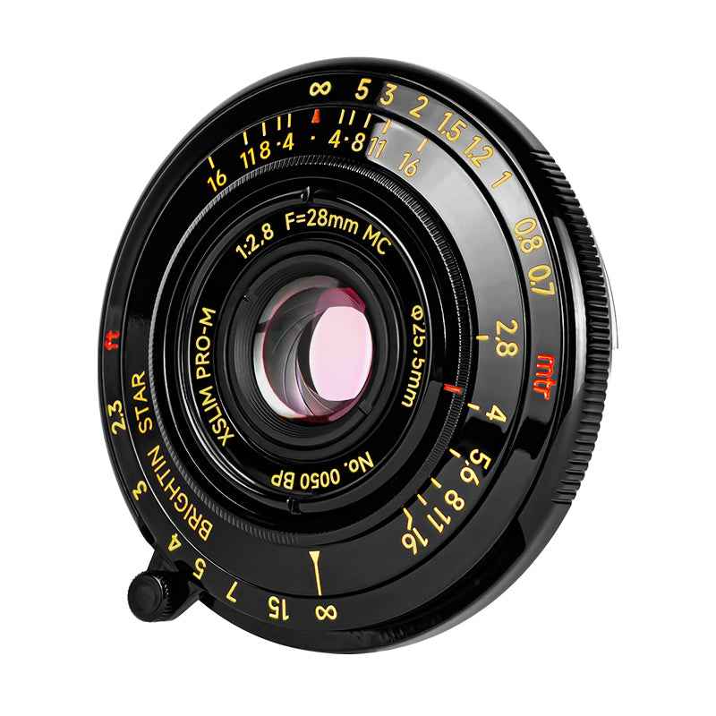 Brightin Star 28mm F2.8 Full Frame Ultra-Thin Pancake Lens – front view, compatible with Leica M, Sony E, Canon RF, Fuji XF, GFX, and Nikon Z via adapter ring