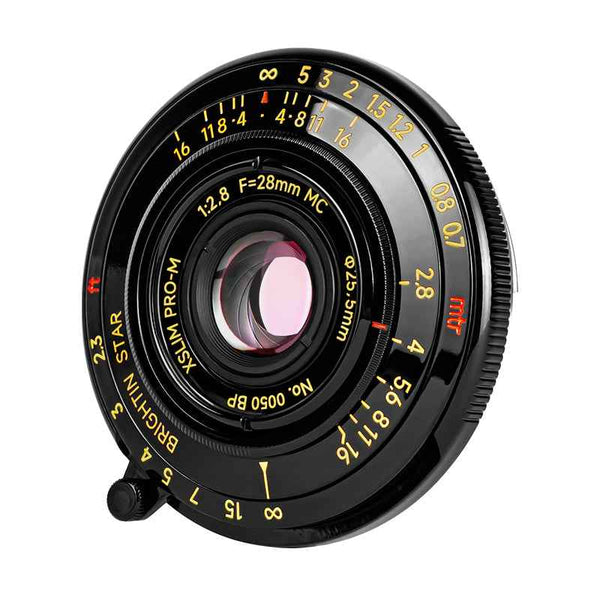 Brightin Star 28mm F2.8 Full Frame Ultra-Thin Pancake Lens – front view, compatible with Leica M, Sony E, Canon RF, Fuji XF, GFX, and Nikon Z via adapter ring