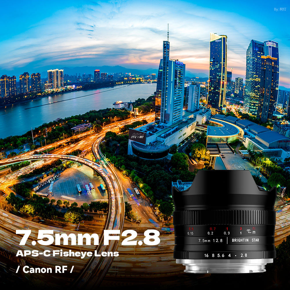 Brightin Star 7.5mm F2.8 APS-C Fisheye Manual Focus Lens With ND Filter for Sony E/Canon M/Canon RF/Fuji X/Nikon Z/M43 Mount