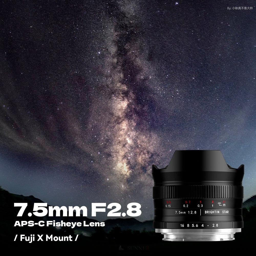 Brightin Star 7.5mm F2.8 APS-C Fisheye Manual Focus Lens With ND Filter for Sony E/Canon M/Canon RF/Fuji X/Nikon Z/M43 Mount