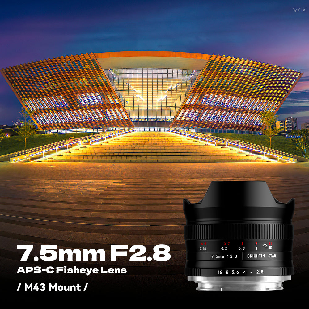 Brightin Star 7.5mm F2.8 APS-C Fisheye Manual Focus Lens With ND Filter for Sony E/Canon M/Canon RF/Fuji X/Nikon Z/M43 Mount