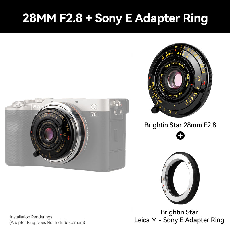 Brightin Star 28mm F2.8 Full Frame Lens Black Lacquer Ultra-Thin Pancake Lens For Leica M Mount Sony E/Canon RF/Fuji XF/GFX/Nikon Z Adapter Ring