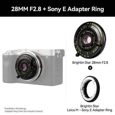 Brightin Star 28mm F2.8 Full Frame Lens Black Lacquer Ultra-Thin Pancake Lens For Leica M Mount Sony E/Canon RF/Fuji XF/GFX/Nikon Z Adapter Ring