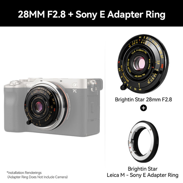 Brightin Star 28mm F2.8 Full Frame Lens Black Lacquer Ultra-Thin Pancake  Lens For Leica M Mount Sony E/Canon RF/Fuji XF/GFX/Nikon Z Adapter Ring