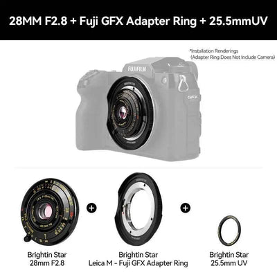 Brightin Star 28mm F2.8 Full Frame Lens Black Lacquer Ultra-Thin Pancake Lens For Leica M Mount Sony E/Canon RF/Fuji XF/GFX/Nikon Z Adapter Ring