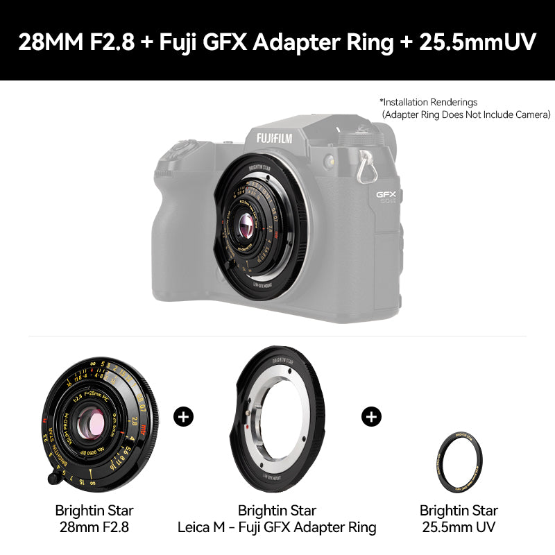 28mm F2.8 Full Frame Black Lacquer Ultra-Thin Pancake Lens For Leica M Mount Sony E/Canon RF/Fuji XF/GFX/Nikon Z Adapter Ring