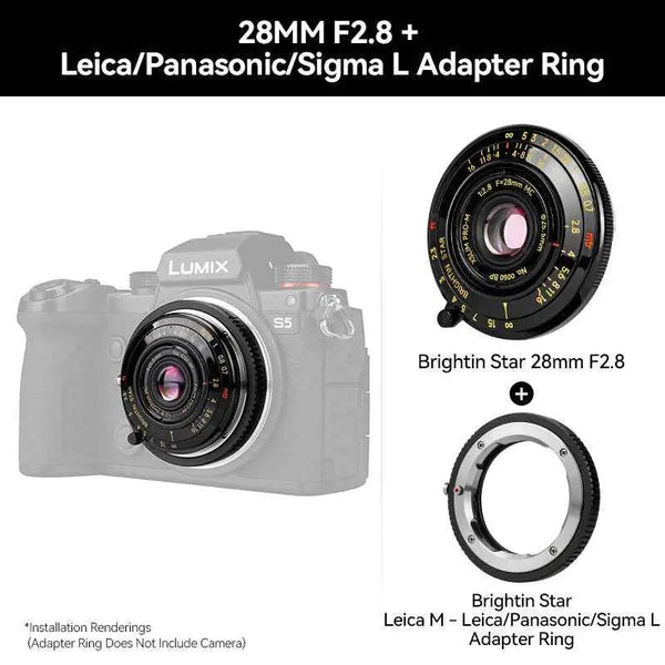 28mm F2.8 Full Frame Black Lacquer Ultra-Thin Pancake Lens For Leica M Mount Sony E/Canon RF/Fuji XF/GFX/Nikon Z Adapter Ring