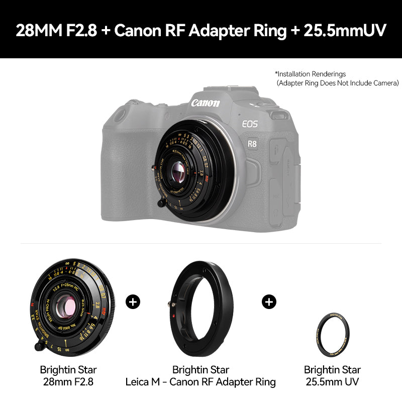 28mm F2.8 Full Frame Black Lacquer Ultra-Thin Pancake Lens For Leica M Mount Sony E/Canon RF/Fuji XF/GFX/Nikon Z Adapter Ring