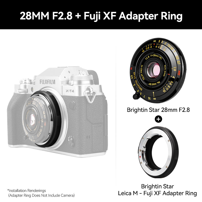 Brightin Star 28mm F2.8 Full Frame Lens Black Lacquer Ultra-Thin Pancake Lens Suitable Fit Leica M Mount Sony E/Canon RF/Fuji XF/GFX /Nikon Z Adapter Ring
