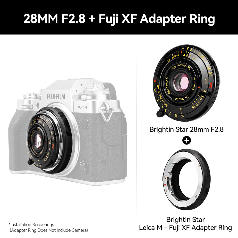 Brightin Star 28mm F2.8 Full Frame Lens Black Lacquer Ultra-Thin Pancake Lens For Leica M Mount Sony E/Canon RF/Fuji XF/GFX/Nikon Z Adapter Ring