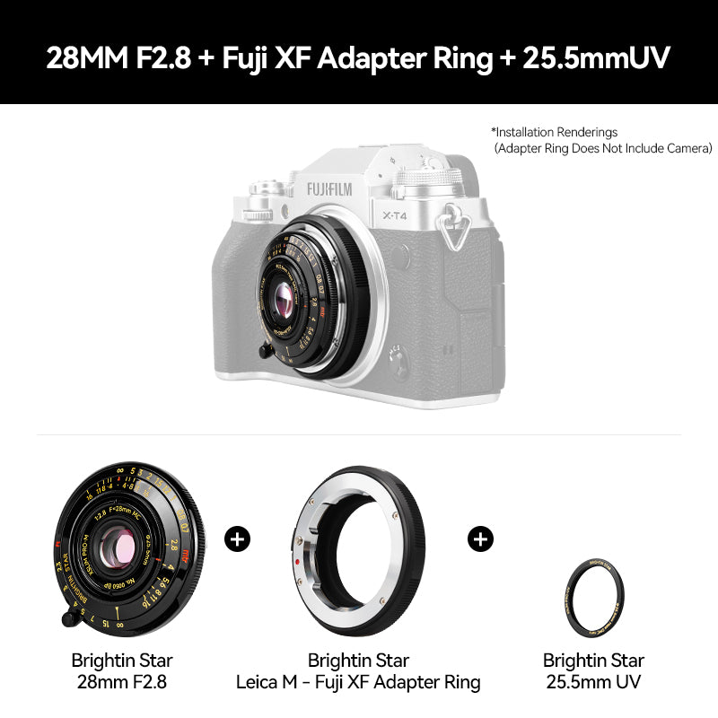 28mm F2.8 Full Frame Black Lacquer Ultra-Thin Pancake Lens For Leica M Mount Sony E/Canon RF/Fuji XF/GFX/Nikon Z Adapter Ring