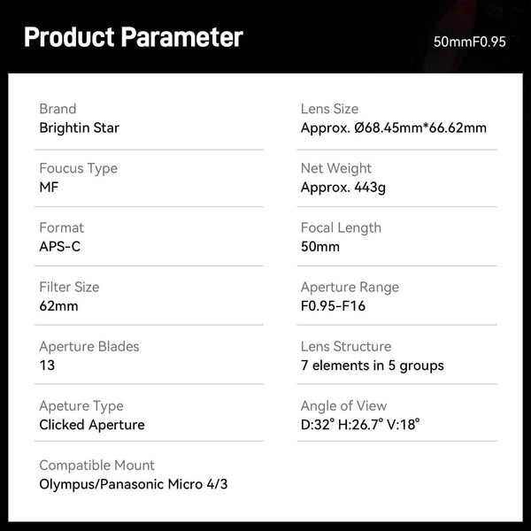 50mm F0.95 APS-C  Night God Portrait Star  Manual Fixed Focus Lens Suitable For Canon RF Mount