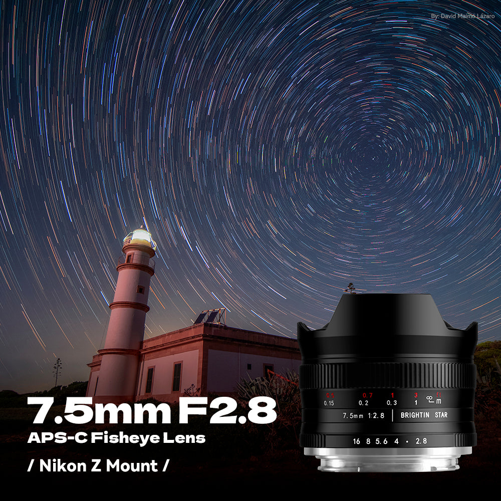 Brightin Star 7.5mm F2.8 APS-C Fisheye Manual Focus Lens With ND Filter for Sony E/Canon M/Canon RF/Fuji X/Nikon Z/M43 Mount