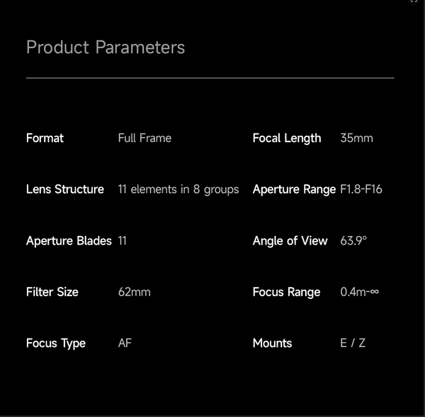 Brightin Star AF 35mm F1.8 Full-Frame Autofocus Prime Lens