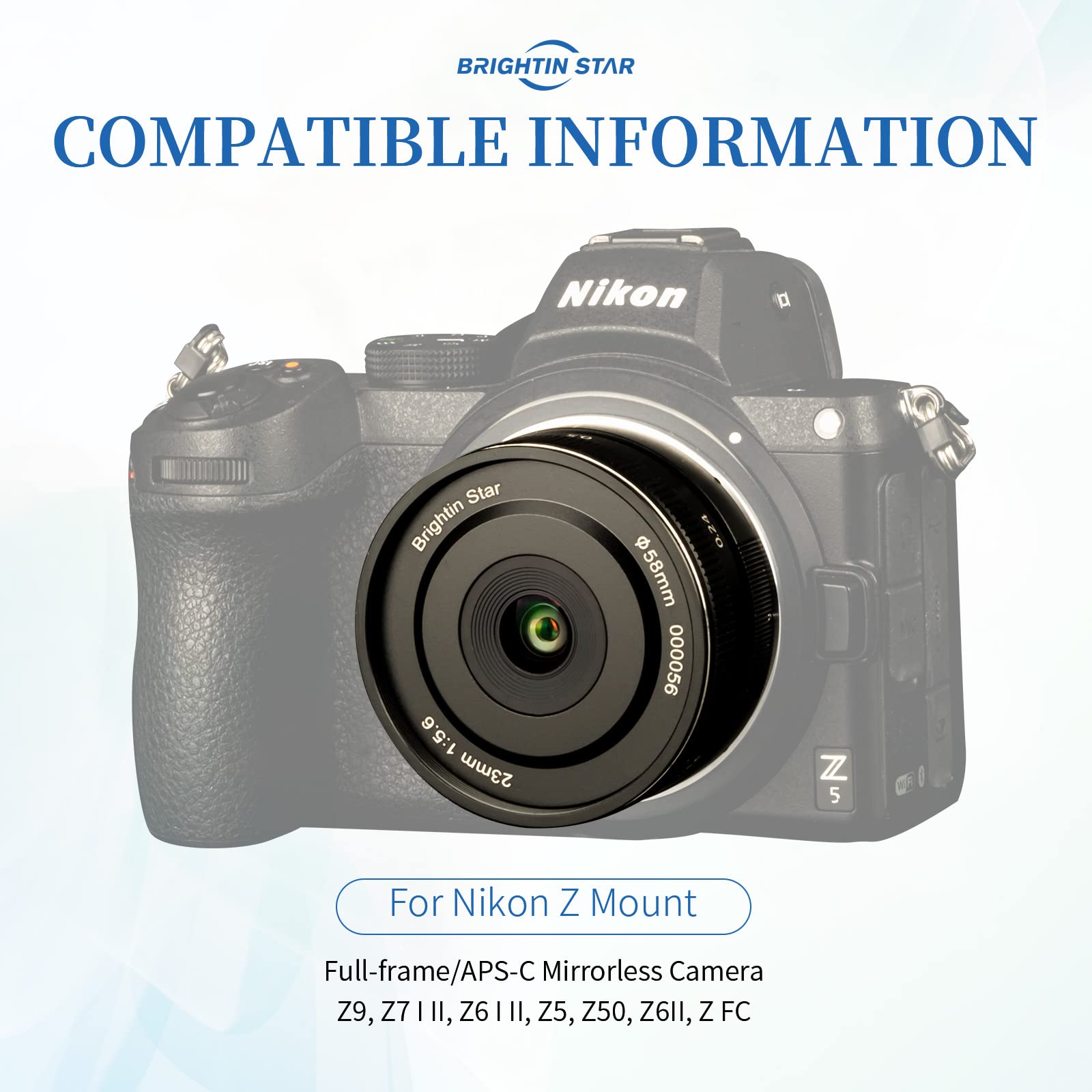 23mm F5.6 Full Frame Manual Focus Prime Lens for Nikon Z-Mount Mirrorless  Cameras, Pancake Fixed MF Lens, Compatible with Z-6II, Z-7II, Z5, Z50, Z9, 